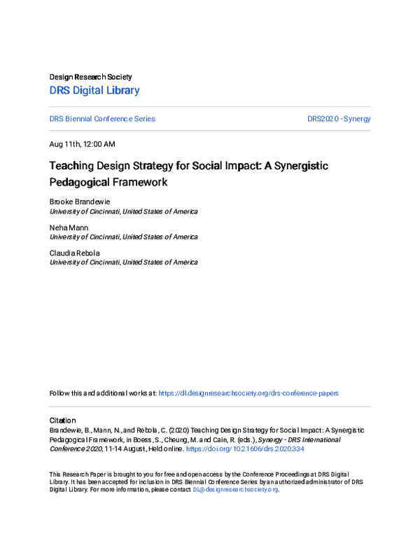 (PDF) Teaching Design Strategy for Social Impact: A Synergistic ...