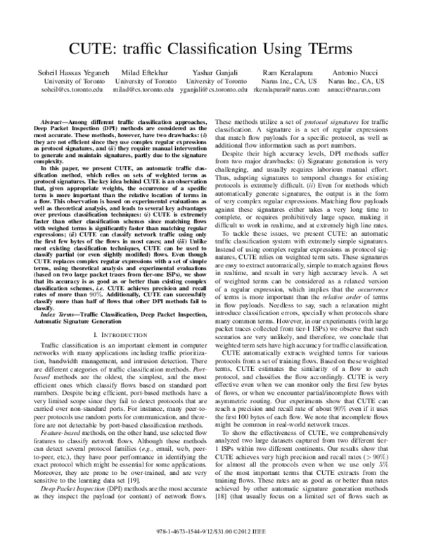 (PDF) CUTE: Traffic Classification Using TErms