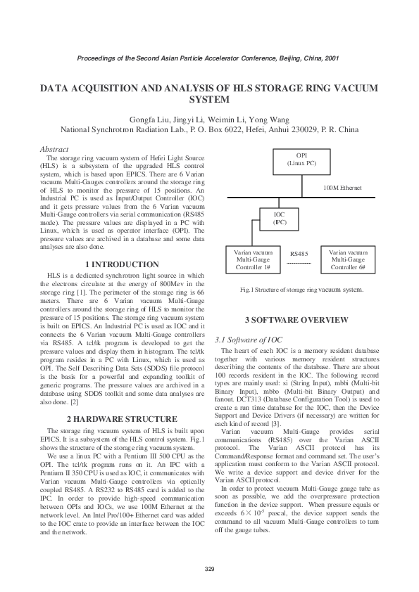 (PDF) Data Acquisition And Analysis of Hls Storage Ring Vacuum System