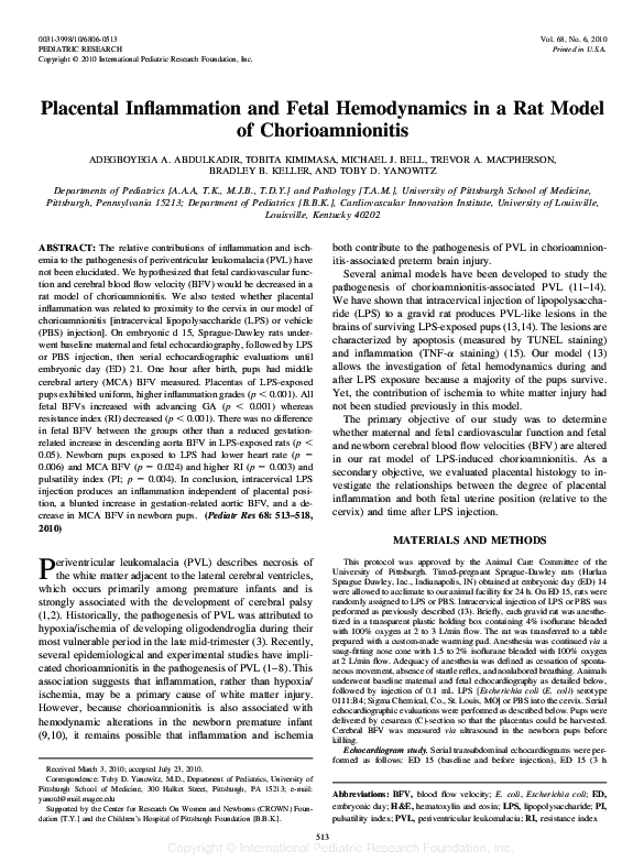 (PDF) Placental Inflammation and Fetal Hemodynamics in a Rat Model of ...