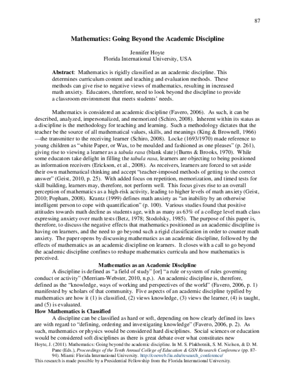 (PDF) Mathematics: Going Beyond the Academic Discipline