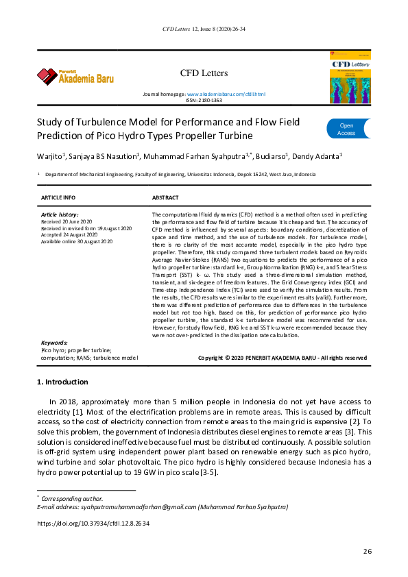 (PDF) Study of Turbulence Model for Performance and Flow Field ...