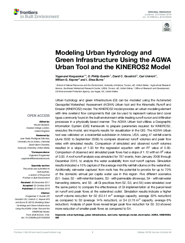 (PDF) Modeling Urban Hydrology and Green Infrastructure Using the AGWA ...