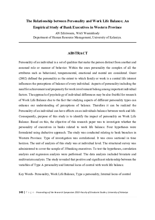 (PDF) The Relationship between Personality and Work Life Balance; An ...