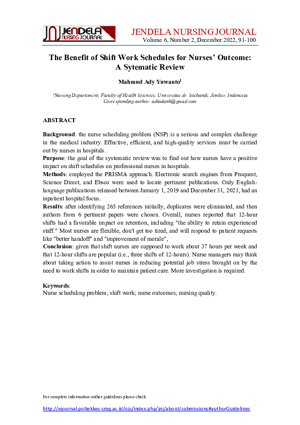 (PDF) The Benefit of Shift Work Schedules for Nurses’ Outcome: A ...