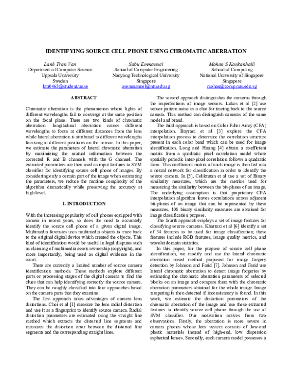 (PDF) Identifying Source Cell Phone using Chromatic Aberration