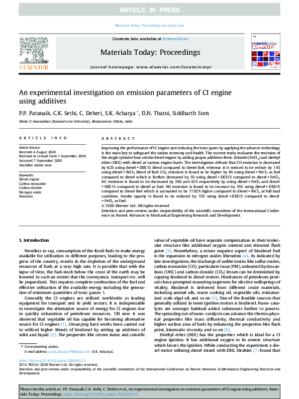 (PDF) An experimental investigation on emission parameters of CI engine ...