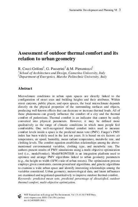 (PDF) Assessment of outdoor thermal comfort and its relation to urban ...