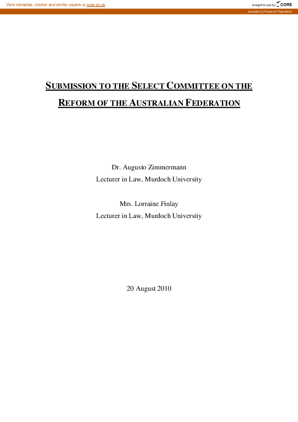 (PDF) Submission to the Select Committee on the reform of the ...
