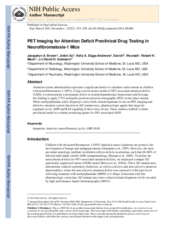 (PDF) PET imaging for attention deficit preclinical drug testing in ...