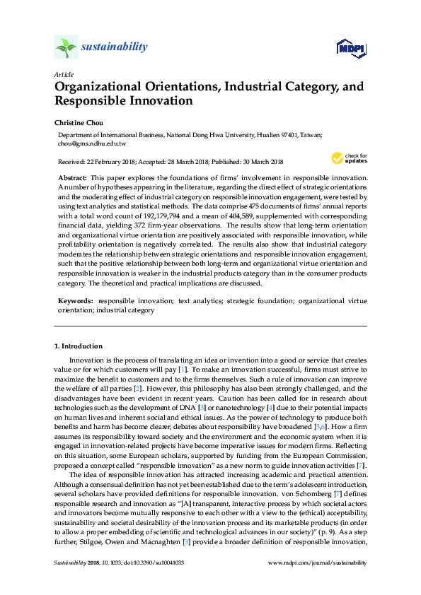 (PDF) Organizational Orientations, Industrial Category, and Responsible ...