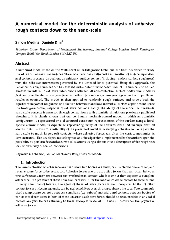 (PDF) A numerical model for the deterministic analysis of adhesive ...
