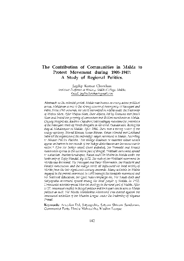 (PDF) The Contribution of Communities in Malda to Protest Movement ...