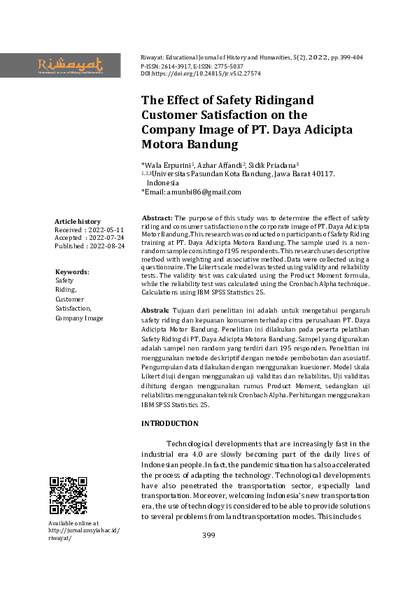 (PDF) The Effect of Safety Ridingand Customer Satisfaction on the