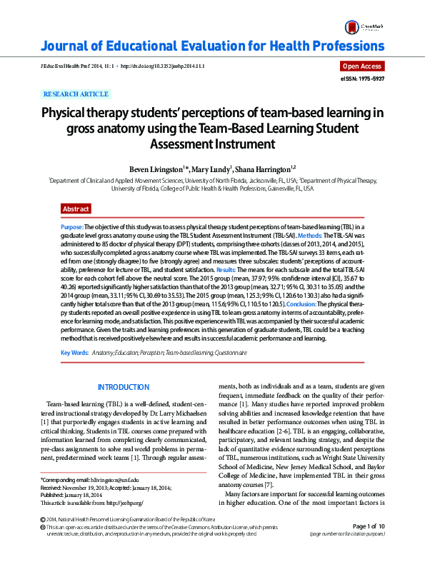 (PDF) Physical therapy students’ perceptions of team-based learning in ...