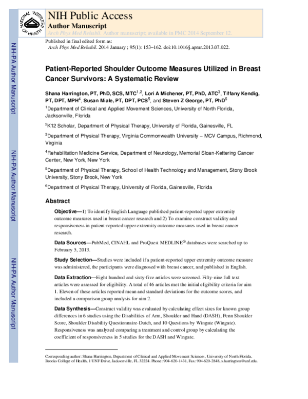 (PDF) PatientReported Upper Extremity Measures Used in Breast Cancer Survivors A