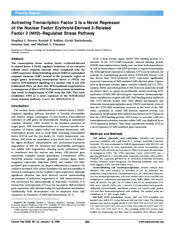 (PDF) Activating Transcription Factor 3 Is a Novel Repressor of the ...
