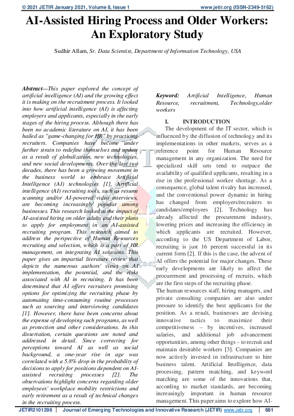 (PDF) AI-Assisted Hiring Process and Older Workers: An Exploratory Study