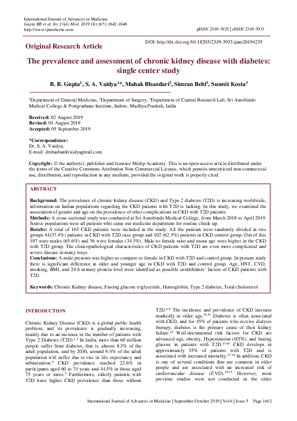 (PDF) The prevalence and assessment of chronic kidney disease with ...