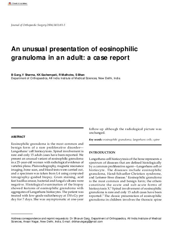 (PDF) An Unusual Presentation of Eosinophilic Granuloma in an Adult: A ...