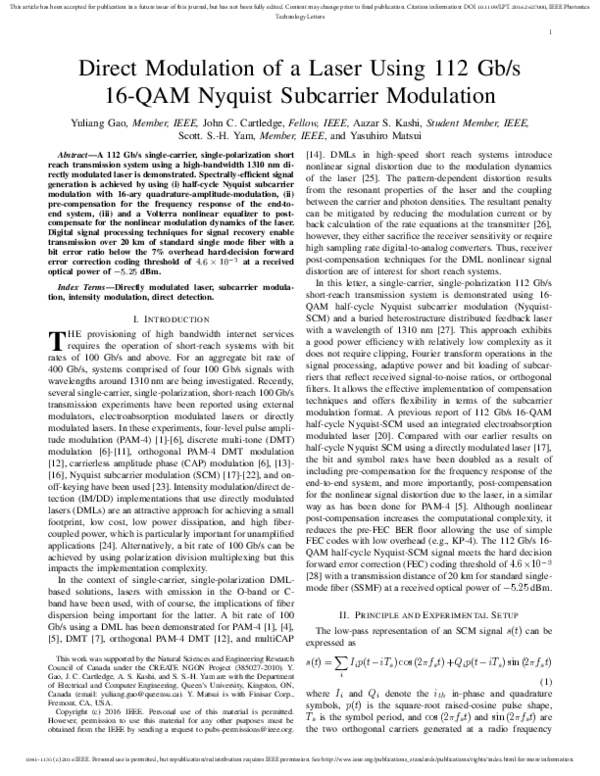 (PDF) Direct Modulation of a Laser Using 112-Gb/s 16-QAM Nyquist ...