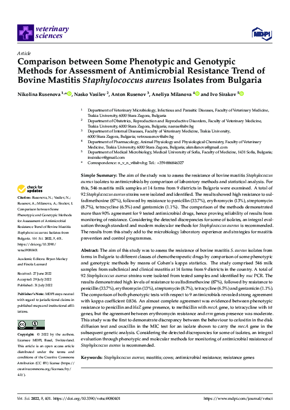 (PDF) Comparison between Some Phenotypic and Genotypic Methods for ...