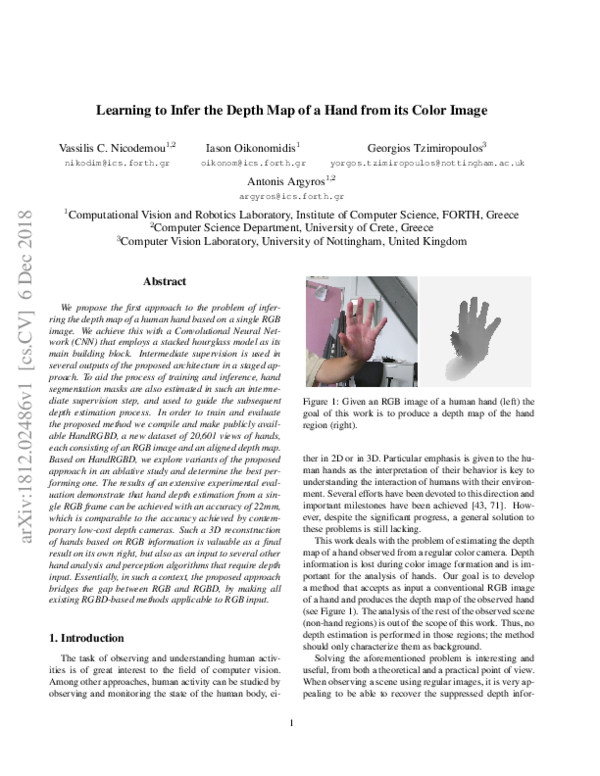 (PDF) Learning to Infer the Depth Map of a Hand from its Color Image