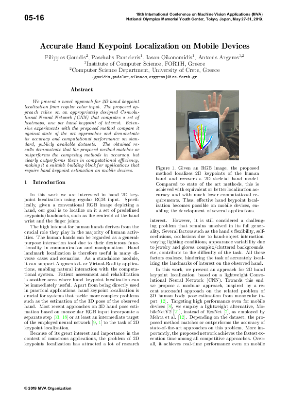 (PDF) Accurate Hand Keypoint Localization on Mobile Devices | Antonis ...