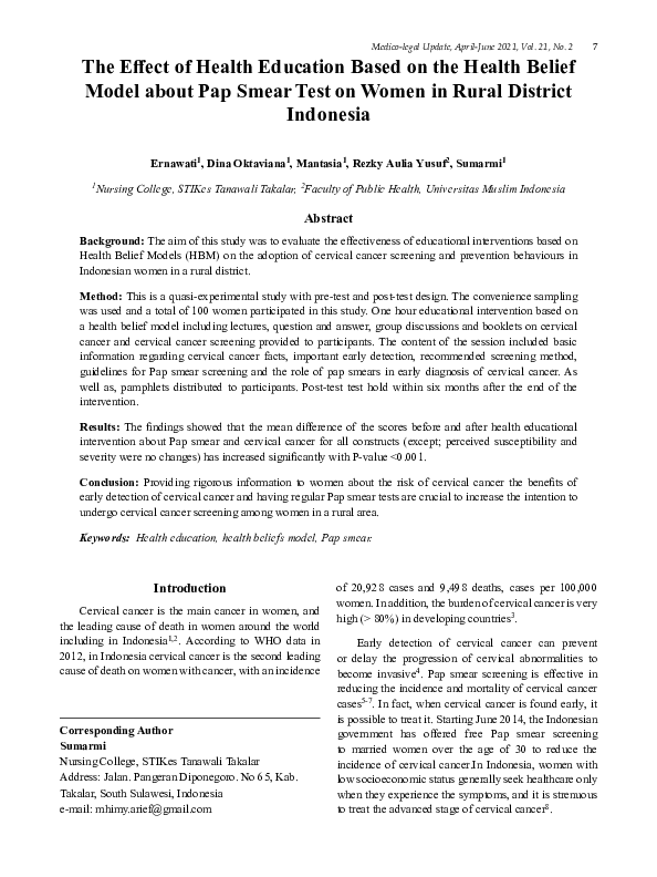 (PDF) The Effect of Health Education Based on the Health Belief Model ...