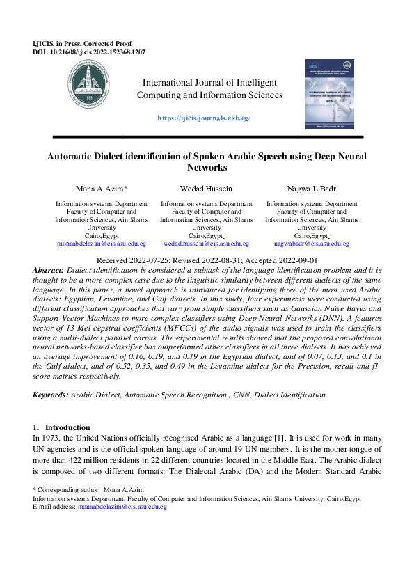 (PDF) Automatic Dialect identification of Spoken Arabic Speech using ...