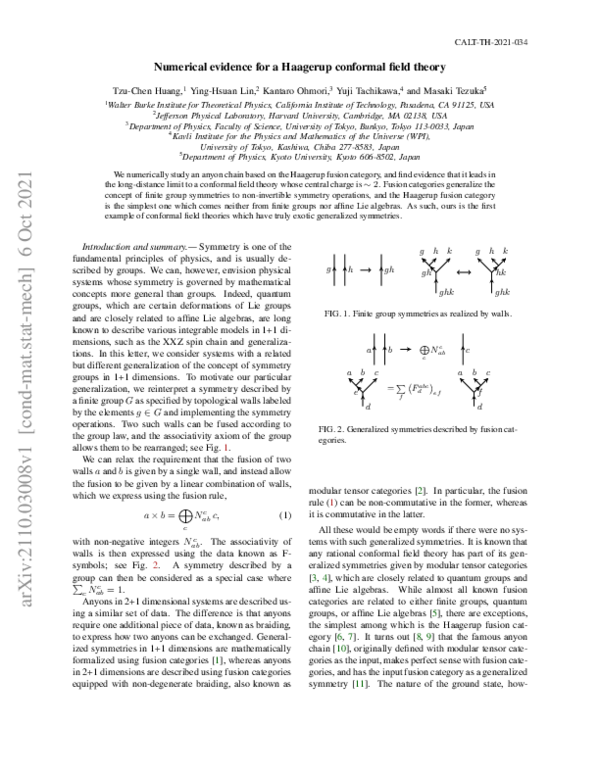 (PDF) Numerical Evidence for a Haagerup Conformal Field Theory