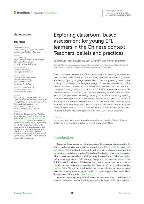 (PDF) Exploring classroom-based assessment for young EFL learners in ...