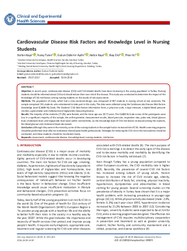 (PDF) Cardiovascular Disease Risk Factors and Knowledge Level in ...