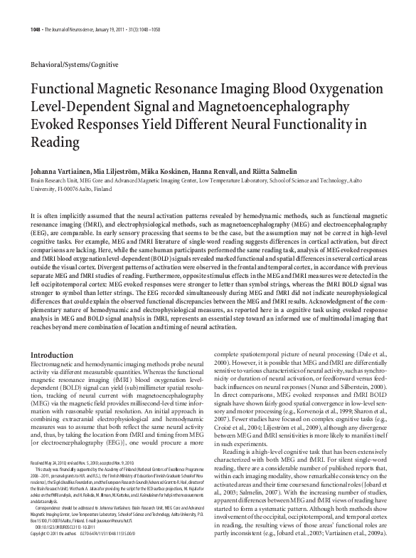 (PDF) Functional Magnetic Resonance Imaging Blood Oxygenation Level ...