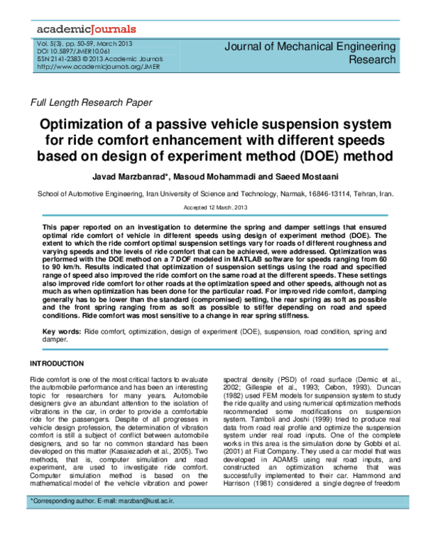 (PDF) Optimization of a passive vehicle suspension system for ride
