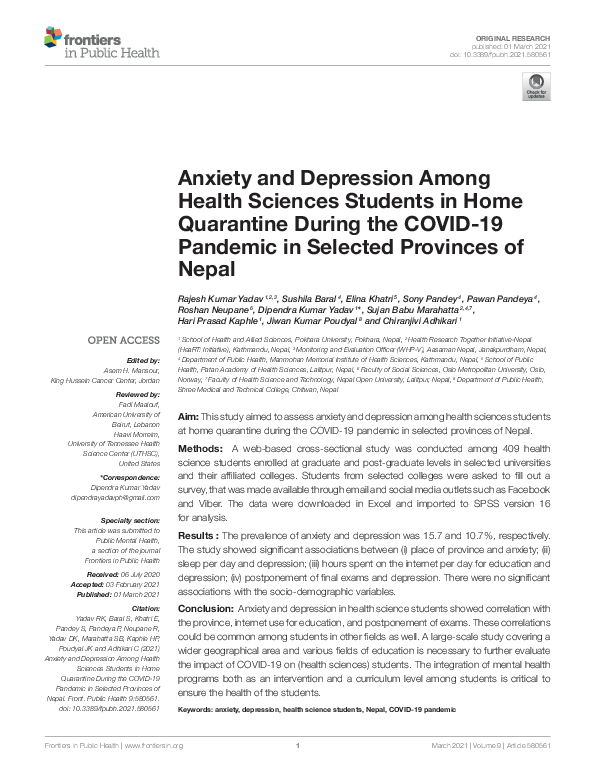 (PDF) Anxiety and Depression Among Health Sciences Students in Home ...