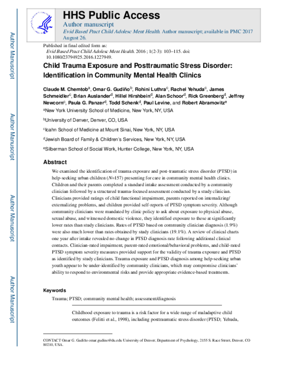 (PDF) Child Trauma Exposure and Posttraumatic Stress Disorder ...