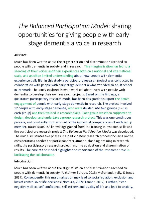 (PDF) The Balanced Participation Model: Sharing opportunities for ...