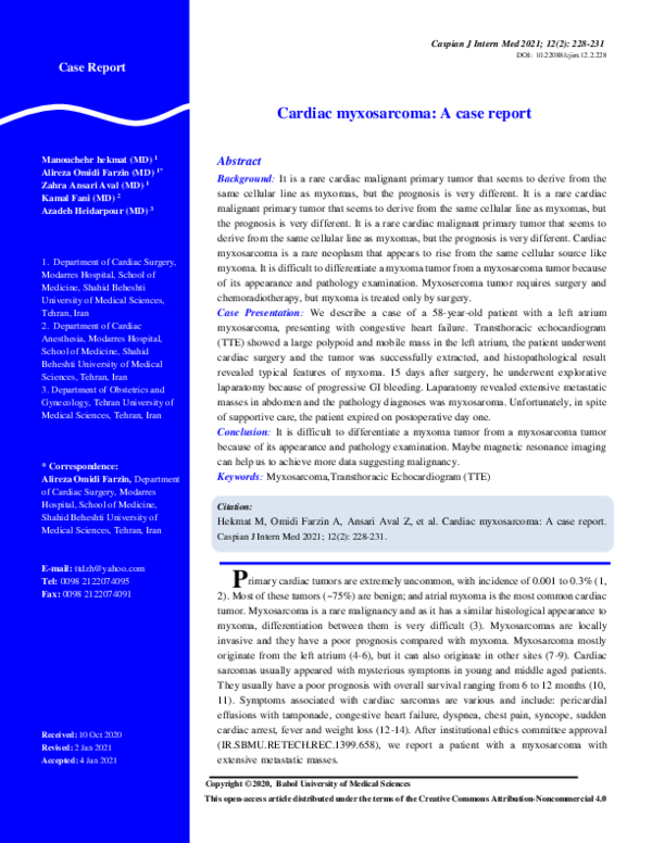 (PDF) Cardiac A case report Caspian Journal of Internal Medicine (CJIM