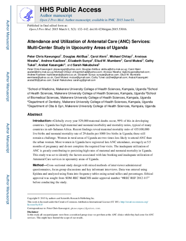 (PDF) Attendance and Utilization of Antenatal Care (ANC) Services ...