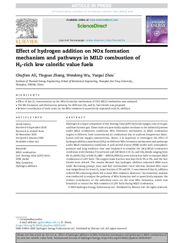 (PDF) Effect of hydrogen addition on NOx formation mechanism and ...