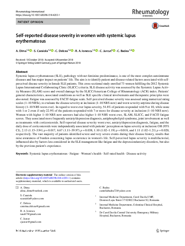 (PDF) Self-reported disease severity in women with systemic lupus ...