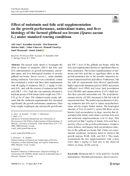 (PDF) Effect of melatonin and folic acid supplementation on the growth ...
