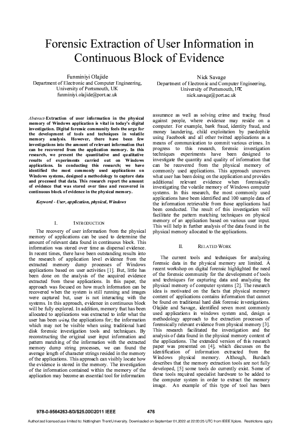(PDF) Forensic extraction of user information in continuous block of ...