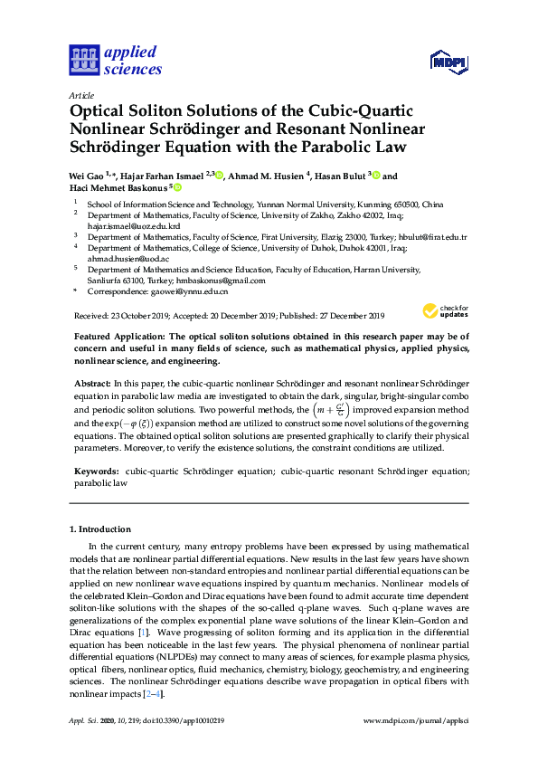 (PDF) Optical Soliton Solutions of the Cubic-Quartic Nonlinear ...