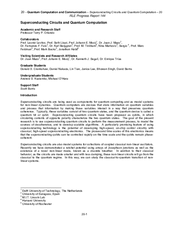 (PDF) Superconducting circuits and quantum computation
