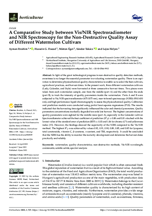 (PDF) A Comparative Study between Vis/NIR Spectroradiometer and NIR ...