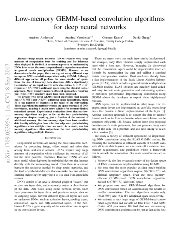 (PDF) Low-memory GEMM-based convolution algorithms for deep neural networks