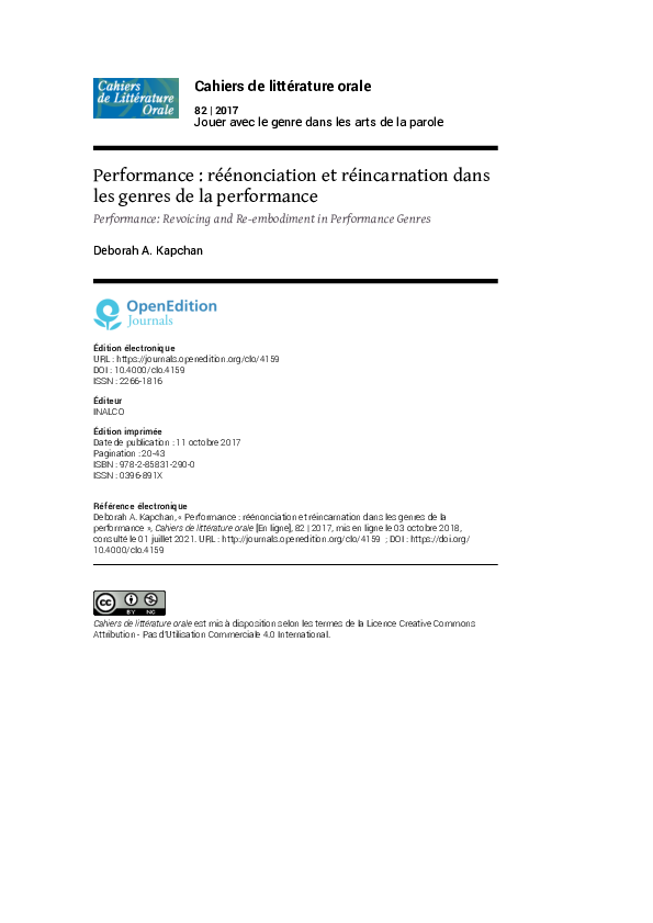 (PDF) Performance : réénonciation et réincarnation dans les genres de ...