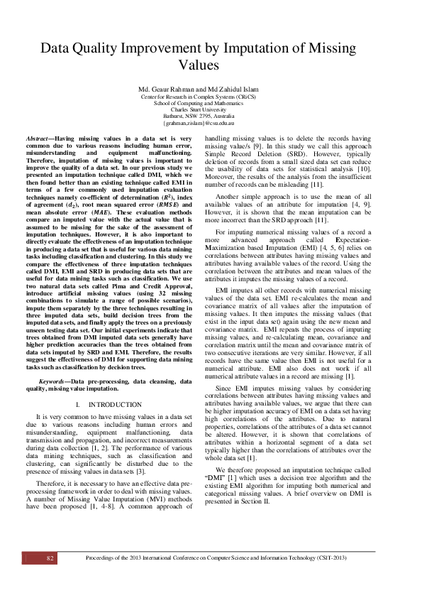 (PDF) Data Quality Improvement by Imputation of Missing Values